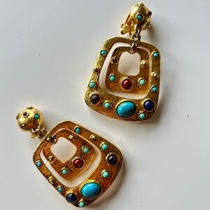 Jose & Maria Barrera Hammered Cabochon Clip Earrings  Turquoise